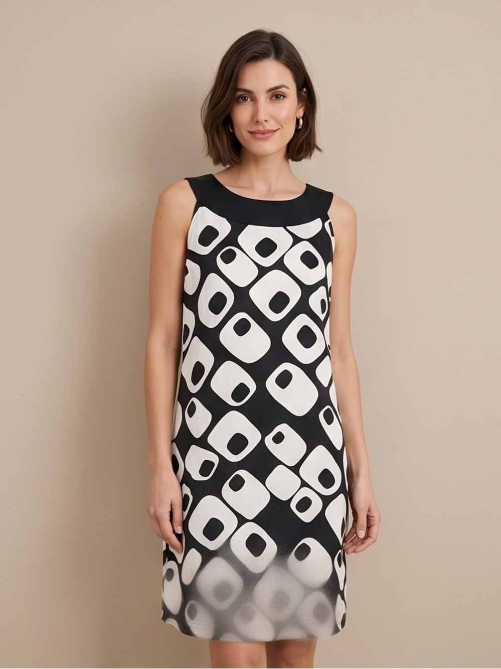 Express Black and White Geometric Shift Dress